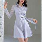 Tie-waist Mini A-line Shirt Dress