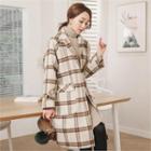 Single-breasted Plaid Coat Cream - One Size