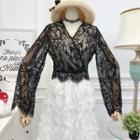 Cropped Bell-sleeve Lace Top