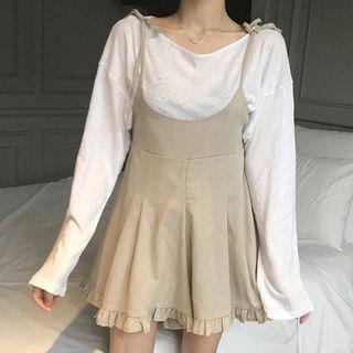 Frill Trim Spaghetti Strap Pinafore Playsuit / Plain Long Sleeve T-shirt