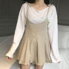 Frill Trim Spaghetti Strap Pinafore Playsuit / Plain Long Sleeve T-shirt