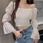 3/4-sleeve Square-neck Cropped Blouse
