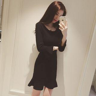 Long-sleeve Flared Hem Sheath Dress