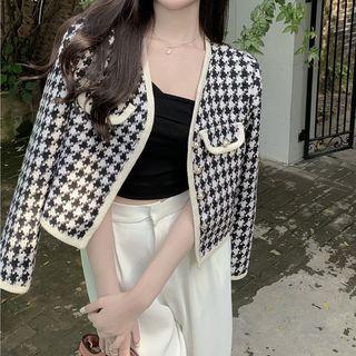 Open Front Houndstooth Blazer
