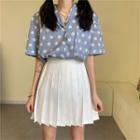 Daisy Print Short Sleeve Shirt Blue - One Size