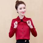 Long-sleeve Buttoned Tie-neck Chiffon Blouse