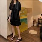 Short-sleeve Mock Two-piece Pocket Dress Black - One Size