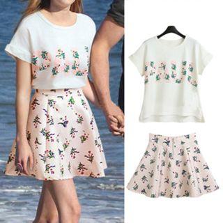Set : Embroidered Short-sleeve T-shirt + Skirt