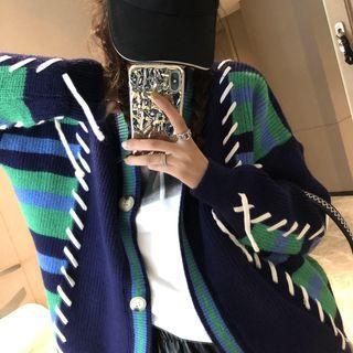 Striped Cardigan Panel - Blue & Green - One Size