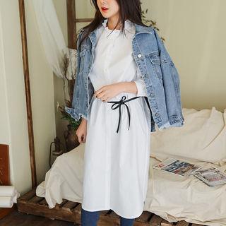 Frill-neck Boxy-fit Midi Shirtdress