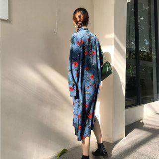 Floral Loose-fit Long-sleeve Chiffon Dress