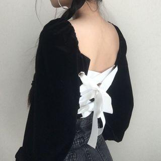 Open Back Velvet Blouse