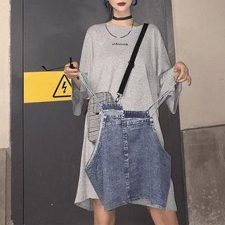 3/4-sleeve T-shirt Dress / Spaghetti-strap Denim Top