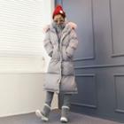 Detachable Faux-fur Trim Hooded Long Puffer Coat