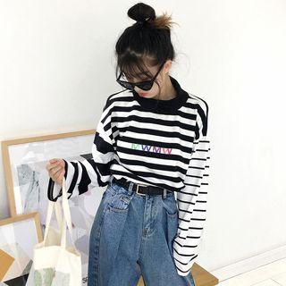 Striped Mock-neck Pullover Stripe - Black & White - One Size