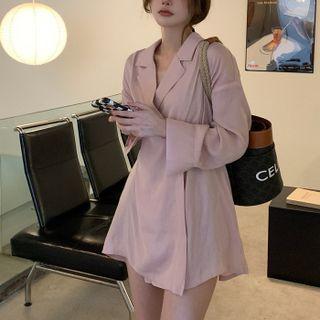 Long-sleeve V-neck Wide Shirt Pink - One Size