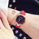 Set: Glitter Retro Strap Watch + Triangle Open Bangle