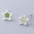 925 Sterling Silver Star Earring S925 Silver - 1 Pair - Flower - Green - One Size