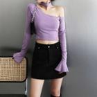 Bell-sleeve Off-shoulder Knit Crop Top