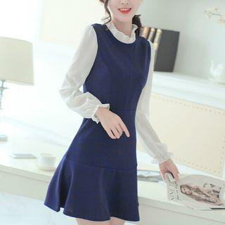 Long-sleeve Ruffle-trim A-line Mini Dress