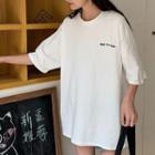 Elbow-sleeve Oversize Letter T-shirt As Shown In Figure - One Size