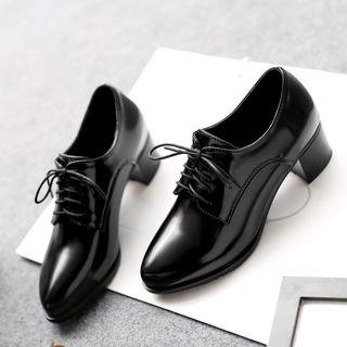 Lace-up Pointy Chunky Heel Shoes