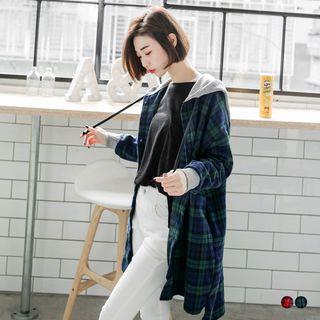 Longline Flannel Plaid Hooded Jacket