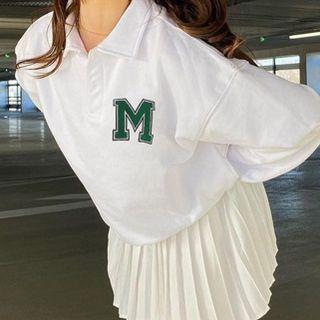 Long Sleeve Lettering Embroidered Loose-fit Sweatshirt