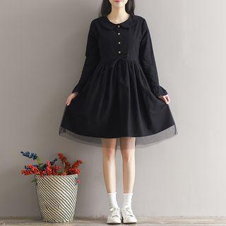 Peter Pan Collar Mesh Overlay A-line Dress