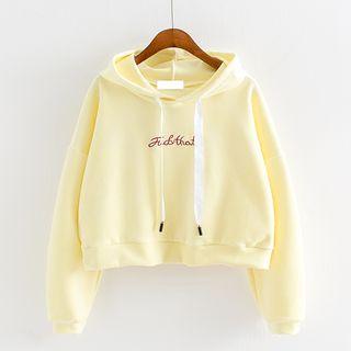 Embroidered Velvet Cropped Hoodie