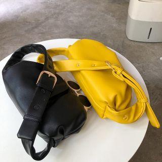 Plain Shirred Faux Leather Crossbody Bag