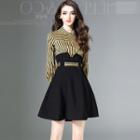 Mock Two-piece Striped A-line Panel Slim Dress