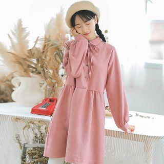 Corduroy Long Sleeve Tie-waist Dress
