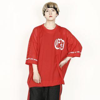 Oversized Mesh Lettering T-shirt