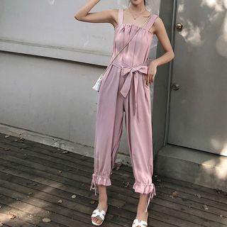Drawstring Cuff Tie-waist Sleeveless Playsuit