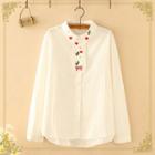 Embroidered Lace Trim Shirt White - One Size
