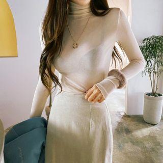 High-neck Textured Sheer T-shirt