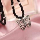 Butterfly Pendant Bead Alloy Choker 5433601 - Silver - One Size