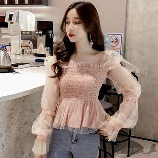 Lantern-sleeve Smocked Top