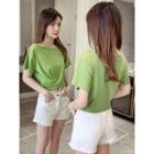 Short-sleeve Letter Crinkled Cropped T-shirt