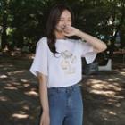 Printed Slit-detail T-shirt