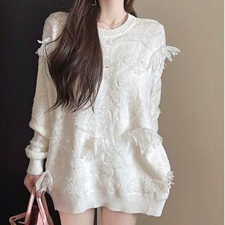 Flower Detail Sweater White - One Size