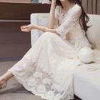 3/4-sleeve Lace Maxi A-line Dress