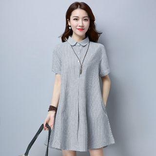 Pinstriped Short Sleeve Long Shirt