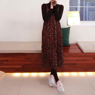 Spaghetti-strap Floral Print Pleated Dress