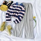 Striped Long-sleeve Polo Shirt / Wide Leg Sweatpants