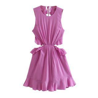 Sleeveless Ruffle Trim Cutout Mini A-line Dress