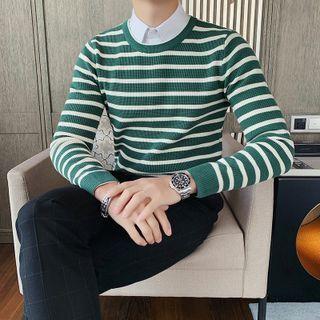 Mock Two-piece Striped Collared Sweater