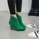Pattern Panel Wedge-heel Ankle Boots