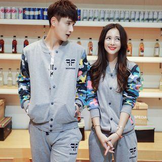 Camouflage-sleeve Couple Matching Snap-button Jacket